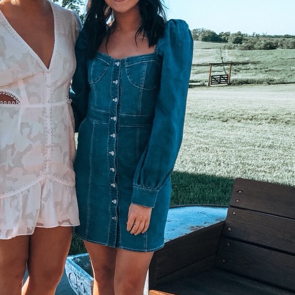 Denim Button-Front Mini Dress - Picture 2 of 4